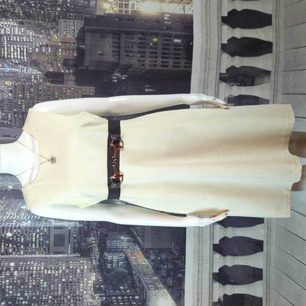 Morgan McFeeters sz 10 Sleeveless Ivory Lined Dress with Black Waistline